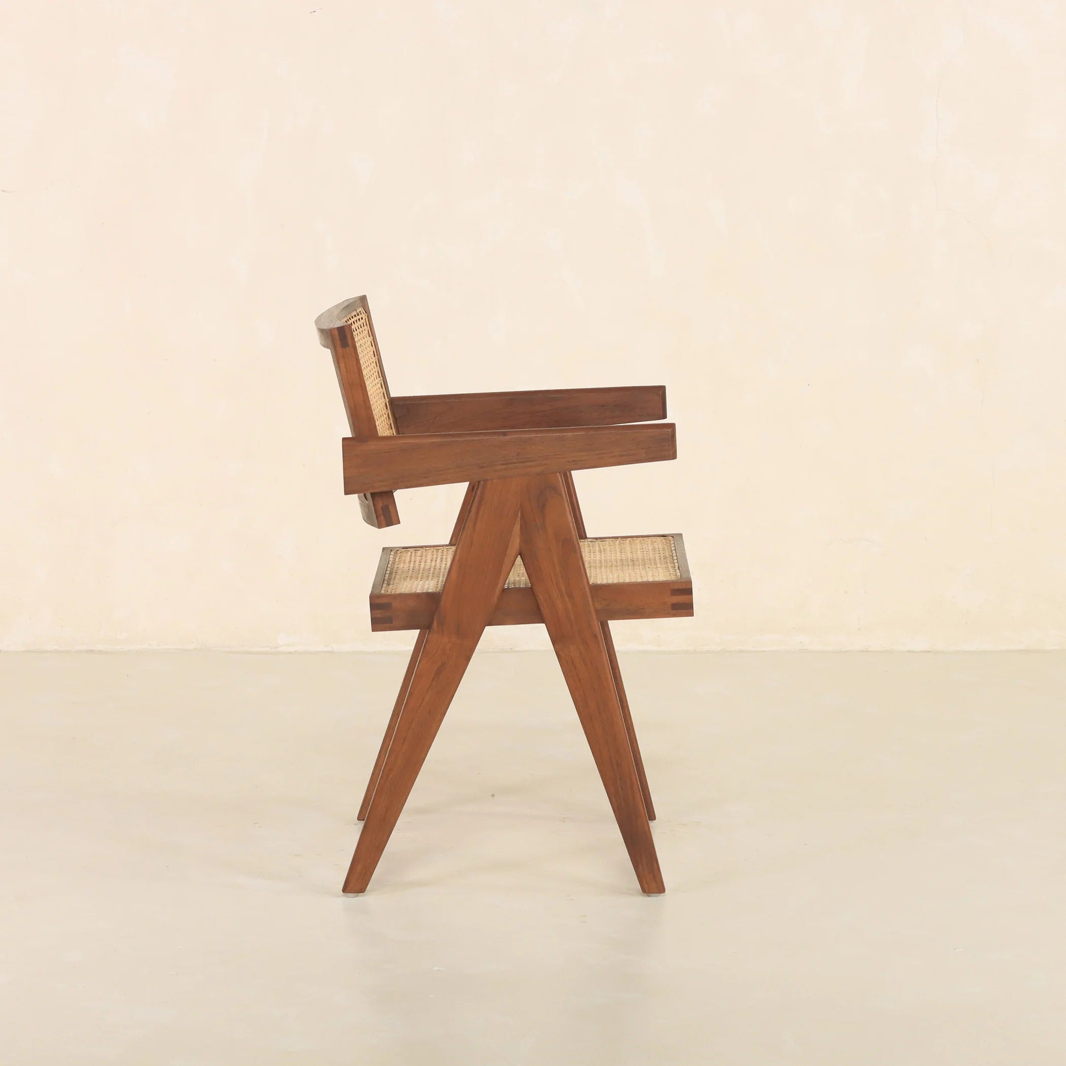 Dark Walnut Cane Rattan Dining Chair | Solid Mango Wood Handcrafted Armchair | Mid-Century Modern Seating | RIVO HOMES
