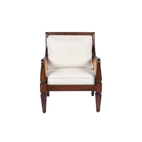 Wooden armchair with white cushion on a white background
