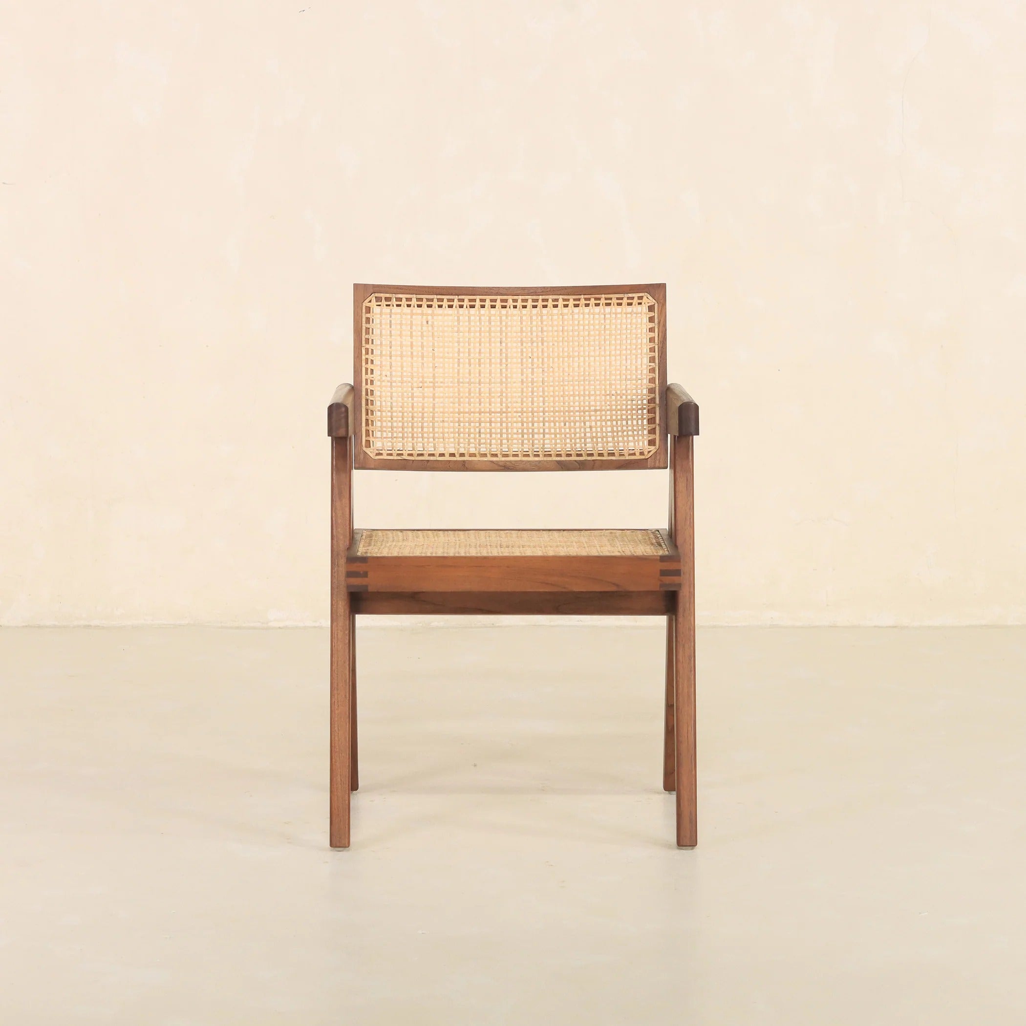 Dark Walnut Cane Rattan Dining Chair | Solid Mango Wood Handcrafted Armchair | Mid-Century Modern Seating | RIVO HOMES