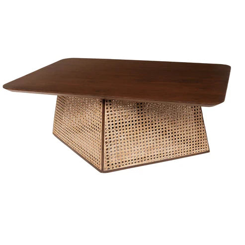 Handcrafted Cane & Solid Wood Coffee Table – 38"x31"x18" | Modern Rattan Center Table by RIVO HOMES