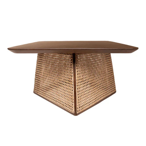 Handcrafted Cane & Solid Wood Coffee Table – 38"x31"x18" | Modern Rattan Center Table by RIVO HOMES