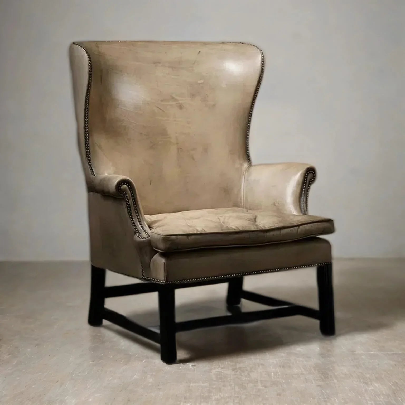 Imperium Slate Wingback Leather Chair – Handcrafted Slate Brown/Bone Accent by RIVO HOMES