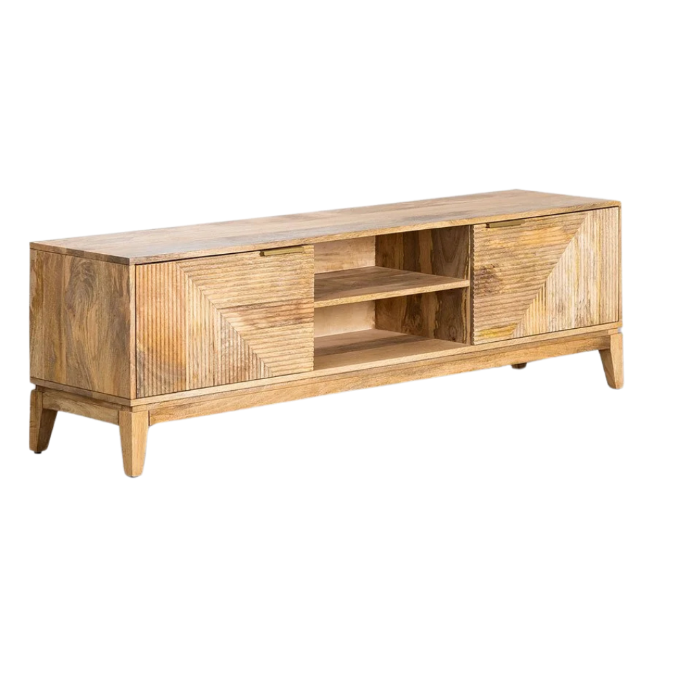 Handcrafted Mango Wood & Rattan Coffee Table with Open Storage | Mid-Century Modern Living Room Centerpiece | RIVO HOMES
