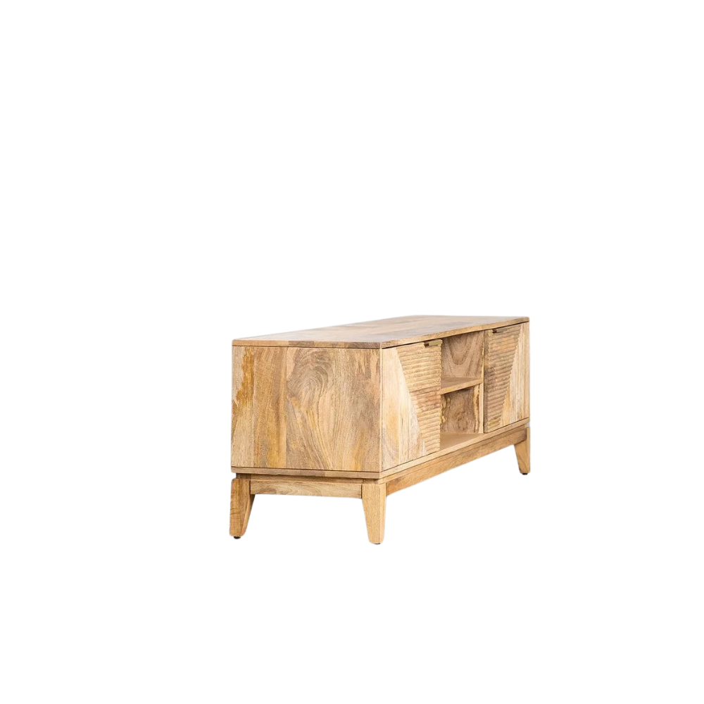 Handcrafted Mango Wood & Rattan Coffee Table with Open Storage | Mid-Century Modern Living Room Centerpiece | RIVO HOMES