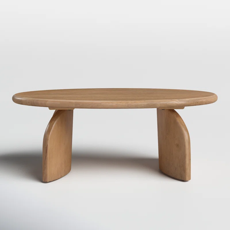 Oval Solid Wood Coffee Table | Modern Sculptural Base | Natural Wood Living Room Centerpiece | RIVO HOMES