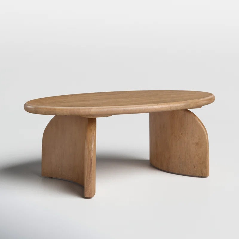 Oval Solid Wood Coffee Table | Modern Sculptural Base | Natural Wood Living Room Centerpiece | RIVO HOMES