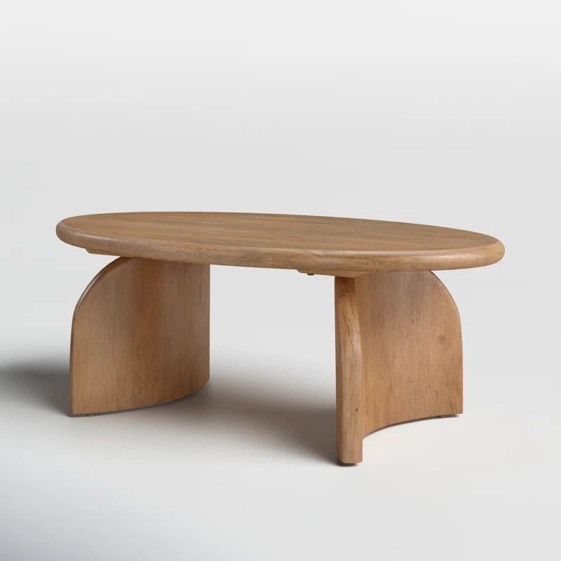 Oval Solid Wood Coffee Table | Modern Sculptural Base | Natural Wood Living Room Centerpiece | RIVO HOMES