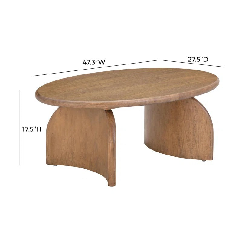 Oval Solid Wood Coffee Table | Modern Sculptural Base | Natural Wood Living Room Centerpiece | RIVO HOMES