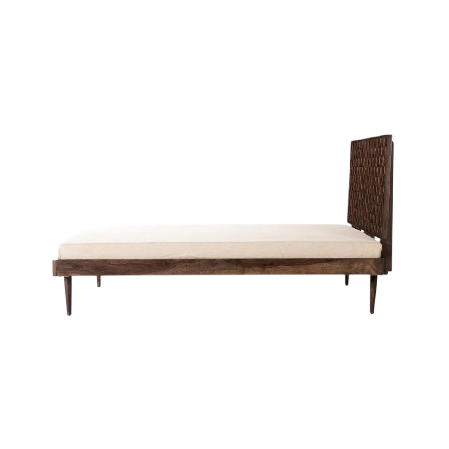 Prism Queen Bed | Handcrafted Sheesham Wood Bed with Geometric Headboard | RIVO HOMES