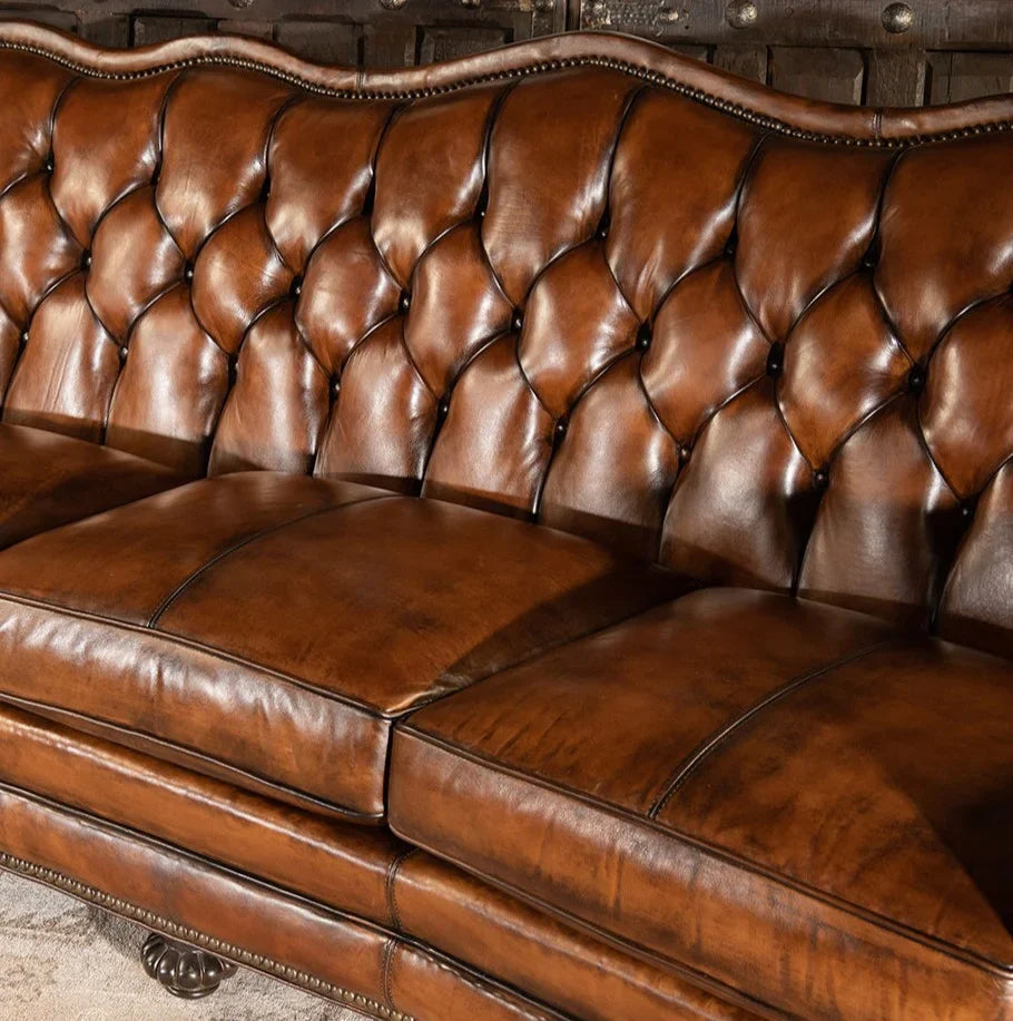 Majestique Renaissance Tufted Buffalo Leather Sofa – Premium 3-Seater by RIVO HOMES