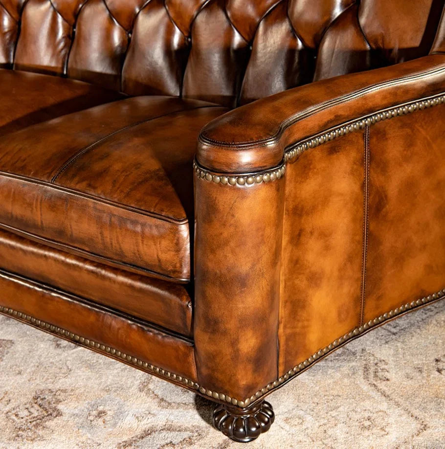 Majestique Renaissance Tufted Buffalo Leather Sofa – Premium 3-Seater by RIVO HOMES