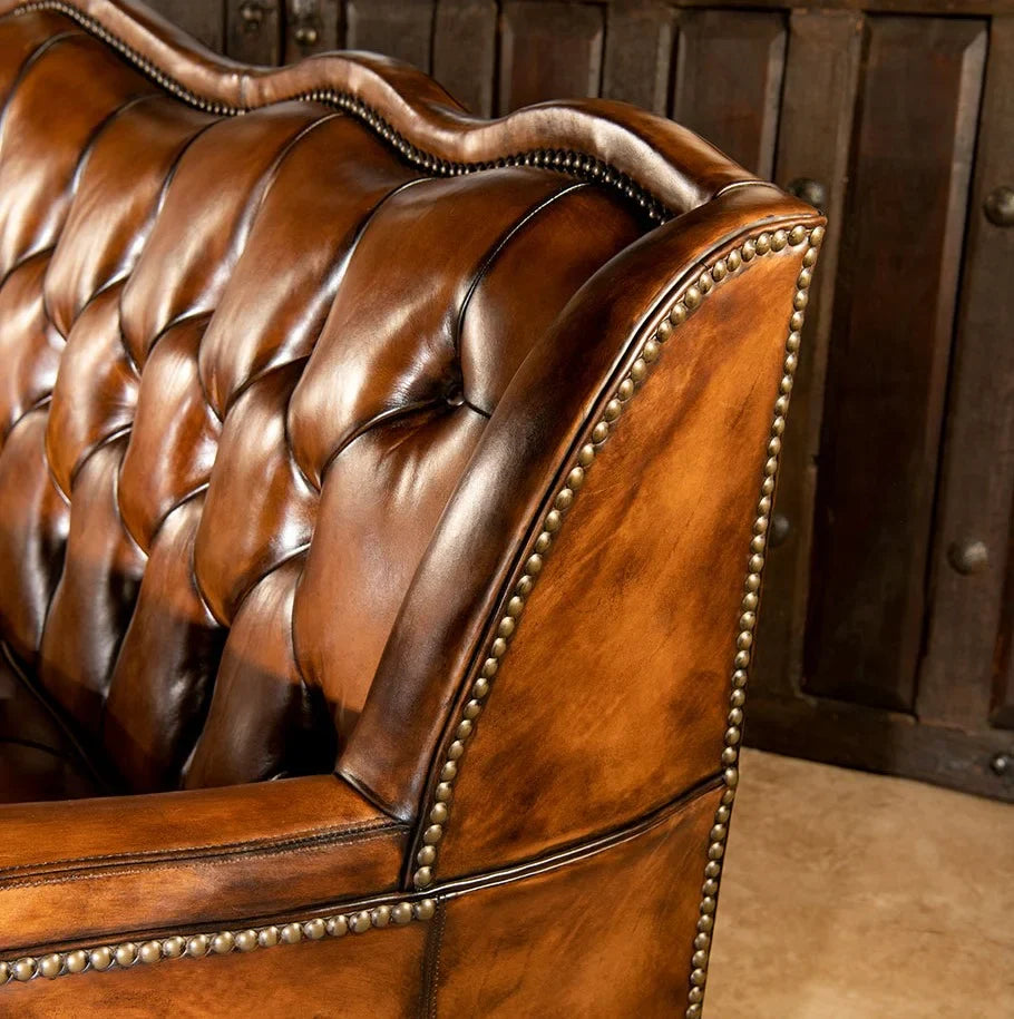Majestique Renaissance Tufted Buffalo Leather Sofa – Premium 3-Seater by RIVO HOMES