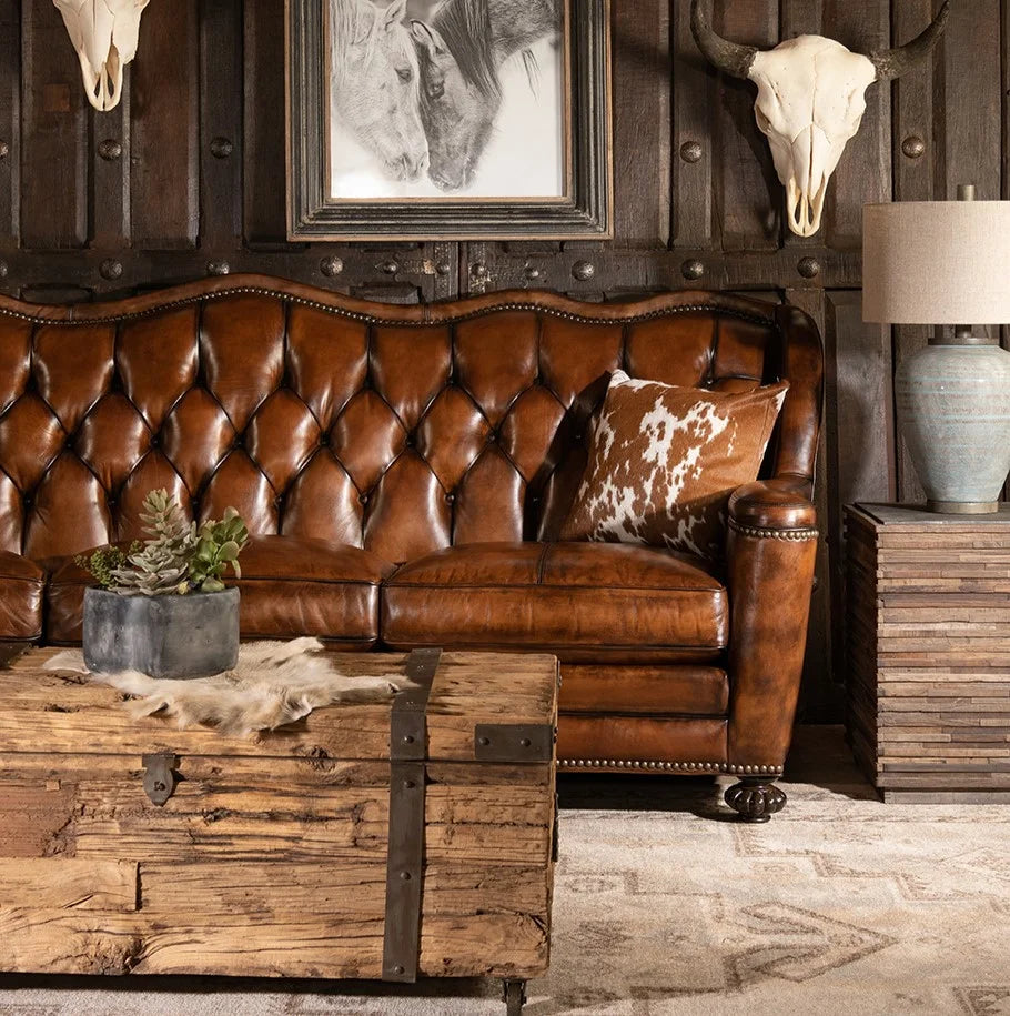 Majestique Renaissance Tufted Buffalo Leather Sofa – Premium 3-Seater by RIVO HOMES