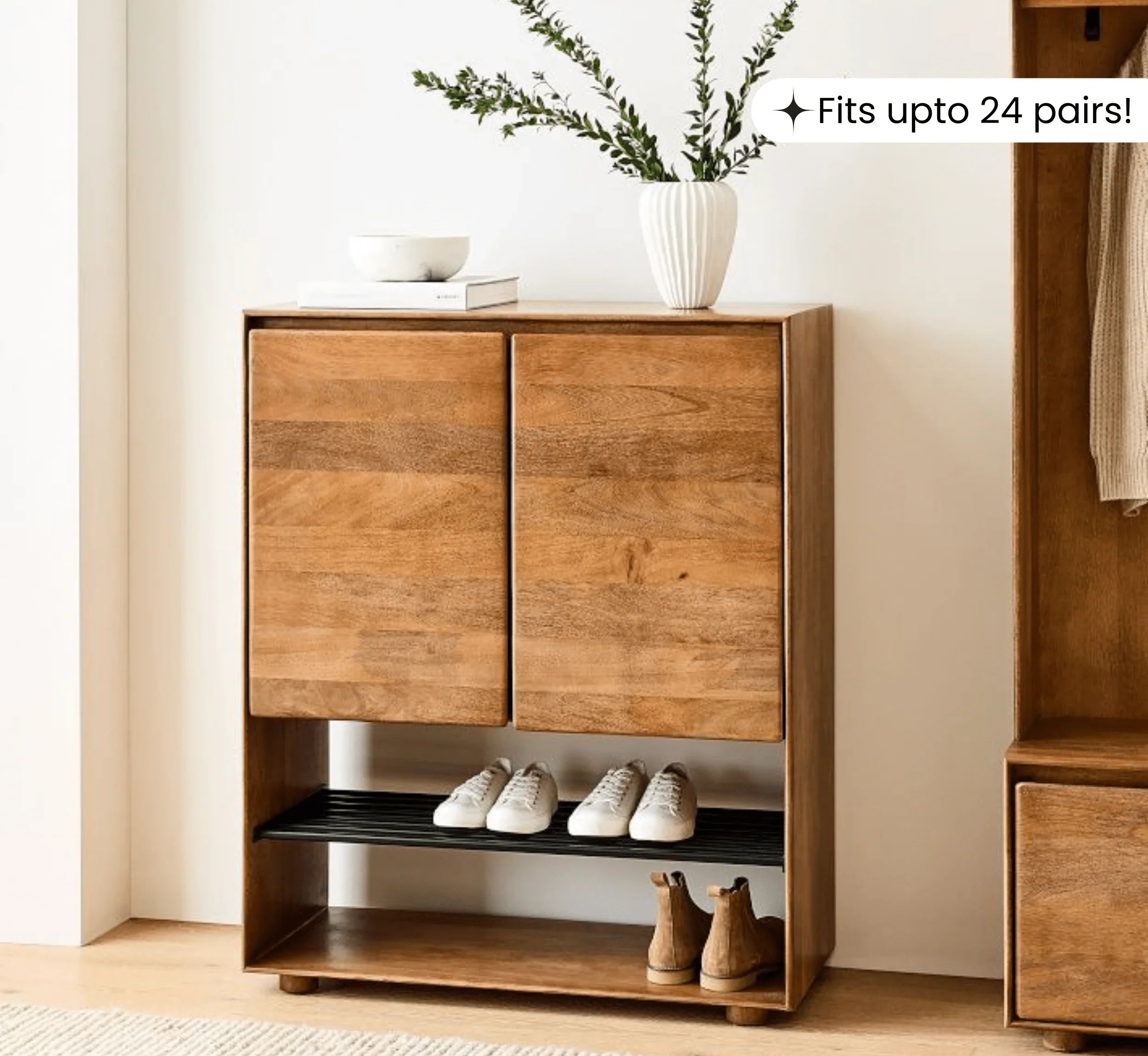 Nest 6-Tier Solid Mango Wood Shoe Cabinet – Handcrafted Organizer in Teak Finish by RIVO HOMES