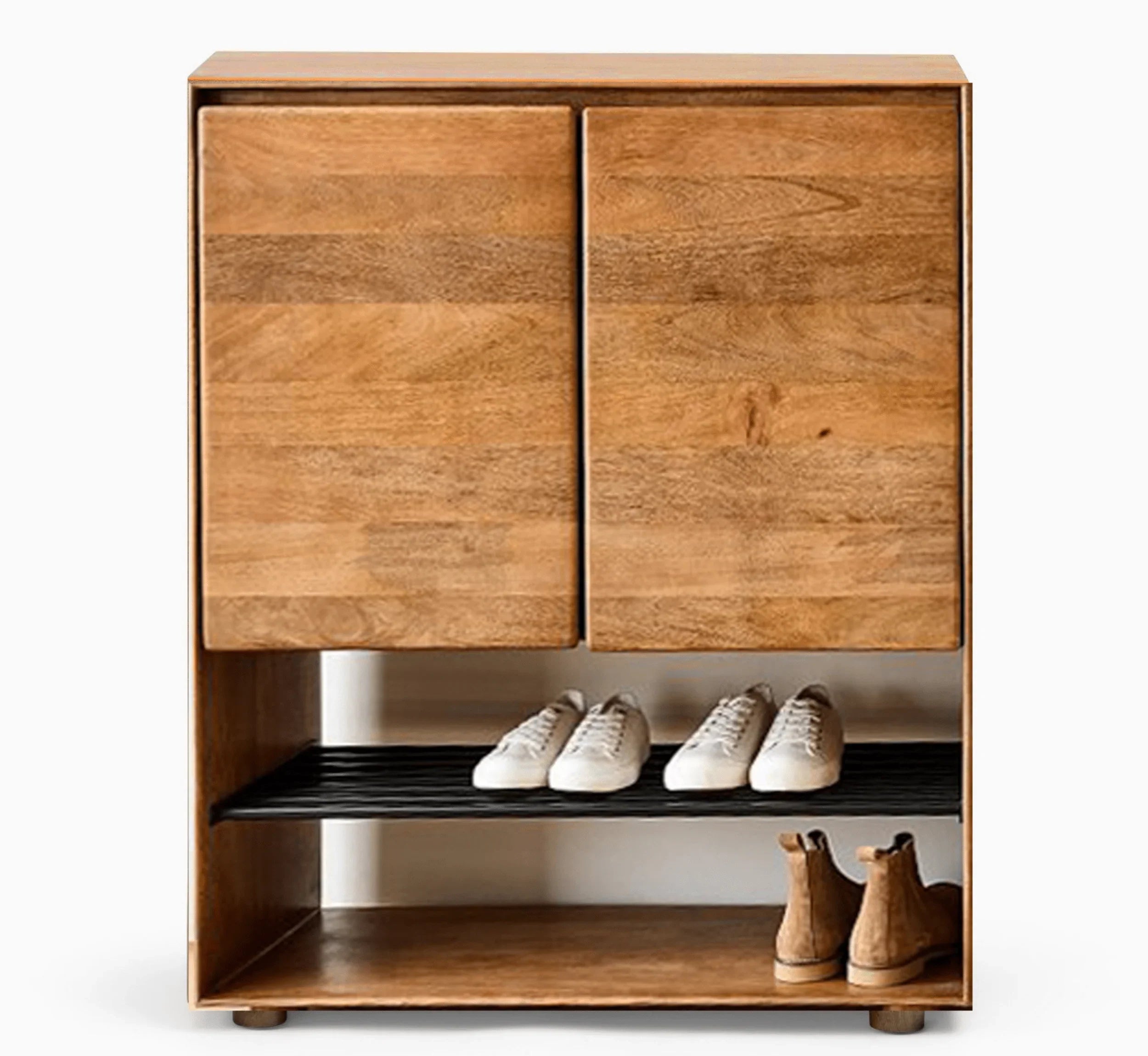 Nest 6-Tier Solid Mango Wood Shoe Cabinet – Handcrafted Organizer in Teak Finish by RIVO HOMES