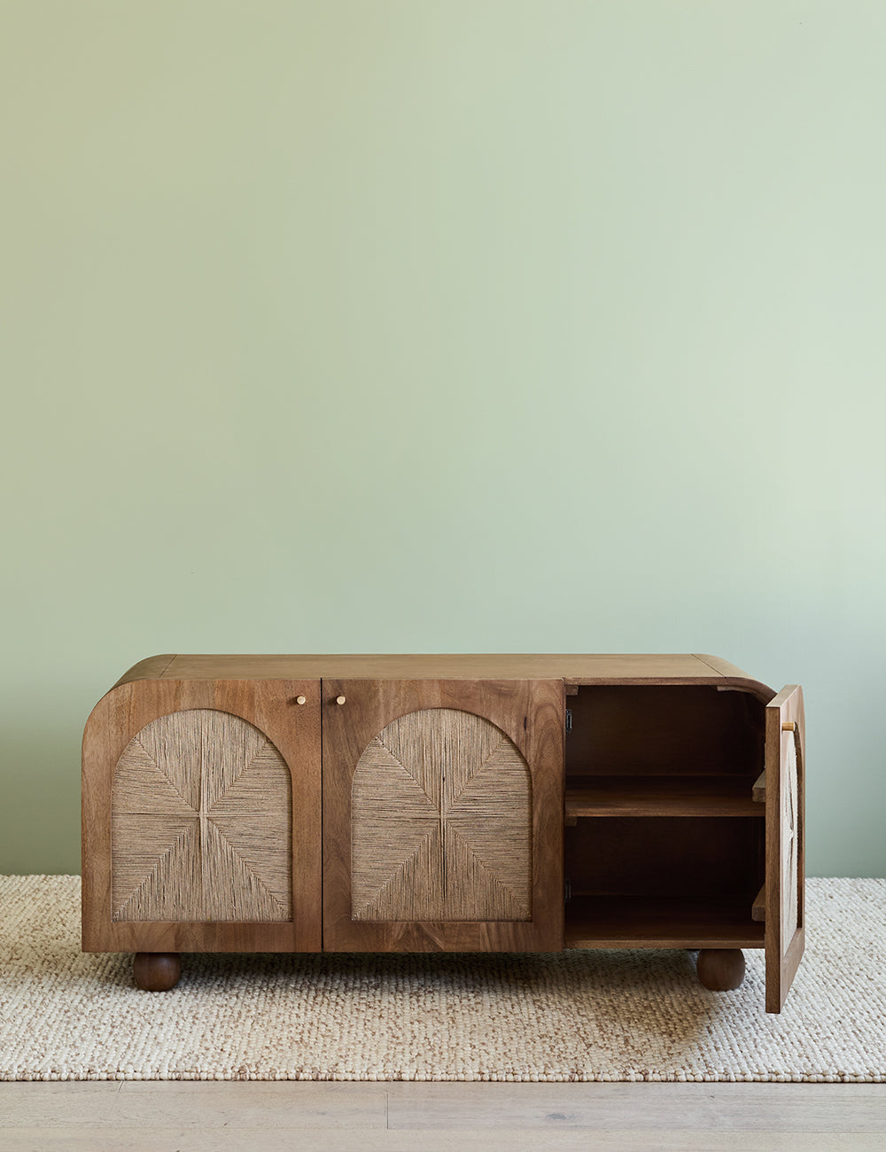 Arcadia Sideboard | Handcrafted Solid Mango Wood Cabinet with Woven Doors | RIVO HOMES