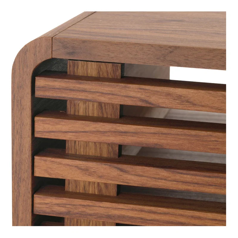 Mid-Century Modern Slatted Wood Coffee Table | Walnut Finish | Integrated Storage | Living Room Centerpiece | RIVO HOMES