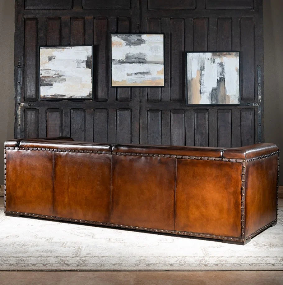 Artisan Vault Brown Leather 3-Seater Sofa – Handcrafted Heritage by RIVO HOMES