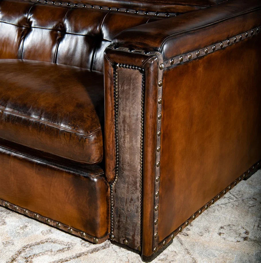 Artisan Vault Brown Leather 3-Seater Sofa – Handcrafted Heritage by RIVO HOMES