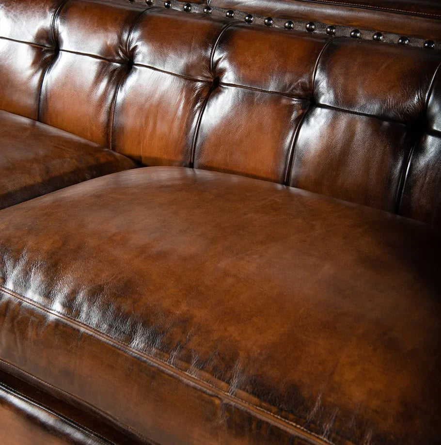 Artisan Vault Brown Leather 3-Seater Sofa – Handcrafted Heritage by RIVO HOMES