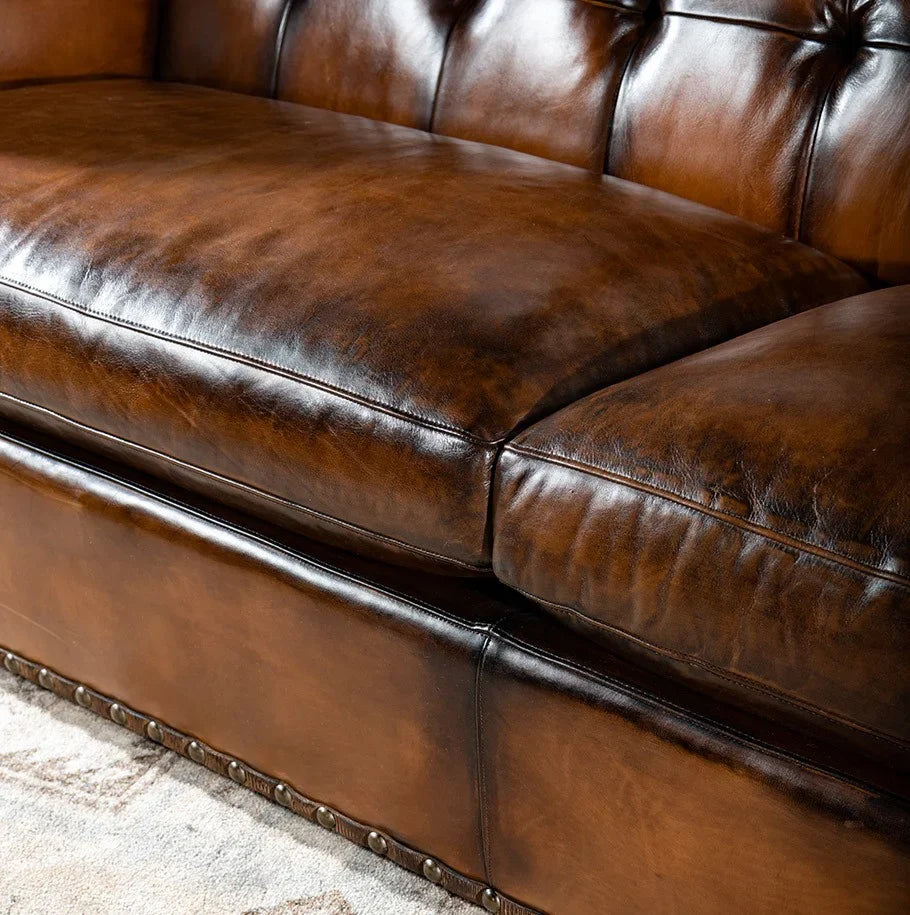 Artisan Vault Brown Leather 3-Seater Sofa – Handcrafted Heritage by RIVO HOMES