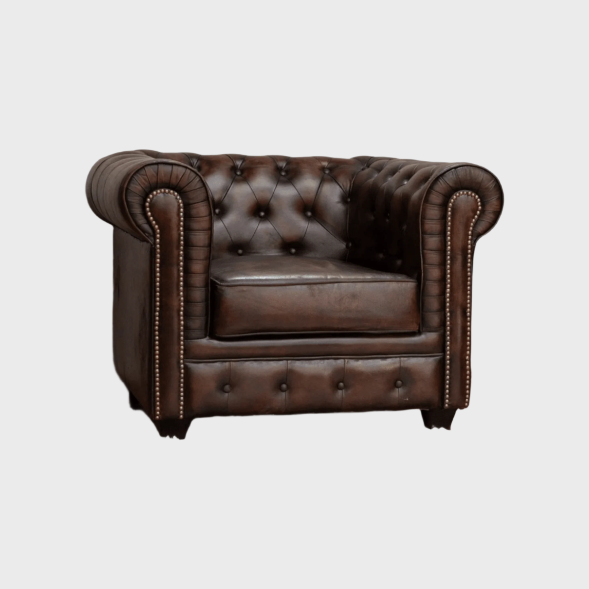 Chesterfield Leather Armchair | Single Seater Tufted Club Chair | Handcrafted Luxury Living Room Furniture | RIVO HOMES