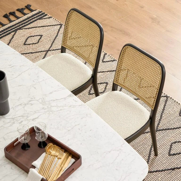 RattanGrove Mango Wood Dining Set with Rattan Chairs – Natural Finish, 4/6/8 Seater by RIVO HOMES