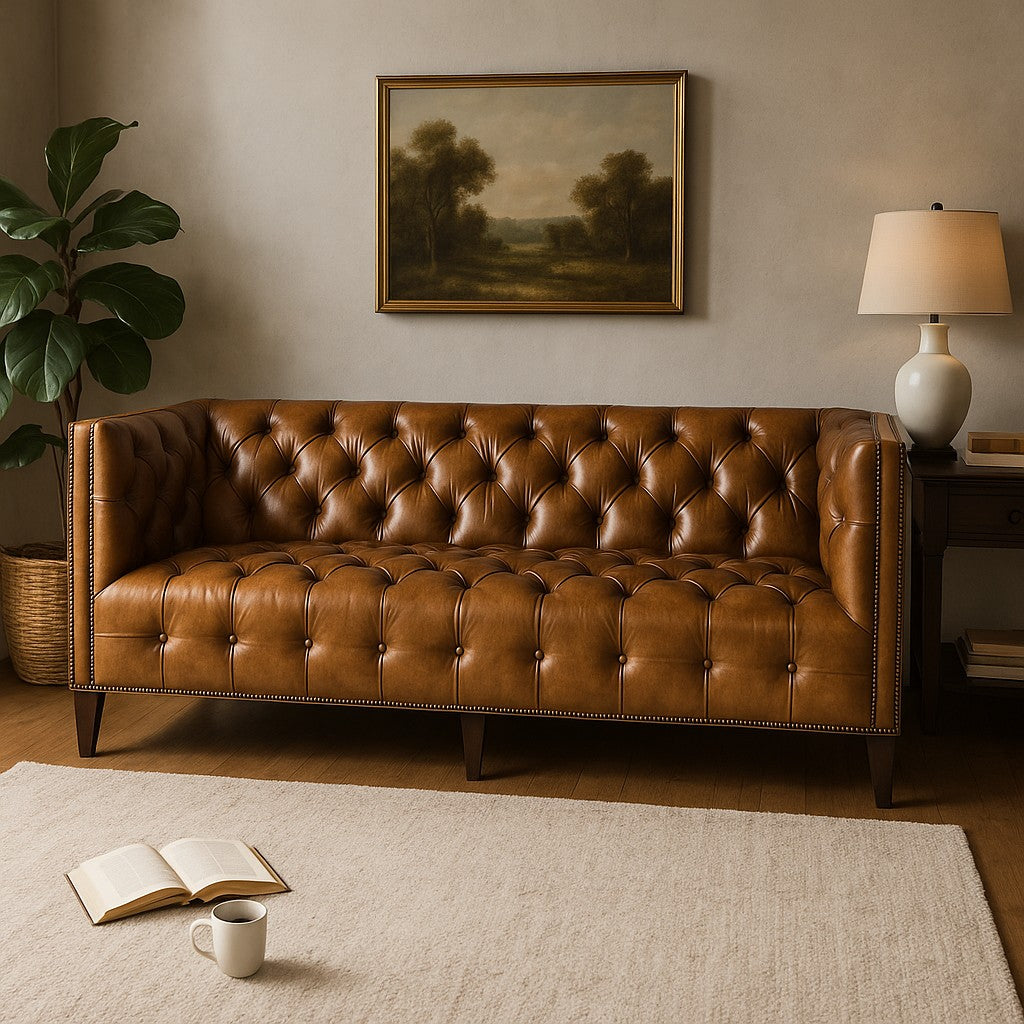 Kingston Tufted Buffalo Leather 3-Seater Sofa – Handcrafted Luxury by RIVO HOMES