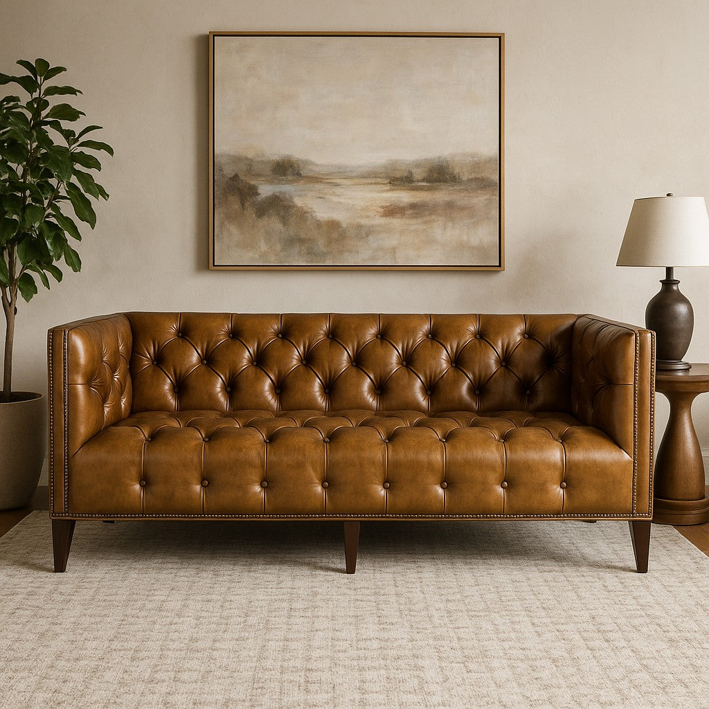 Kingston Tufted Buffalo Leather 3-Seater Sofa – Handcrafted Luxury by RIVO HOMES