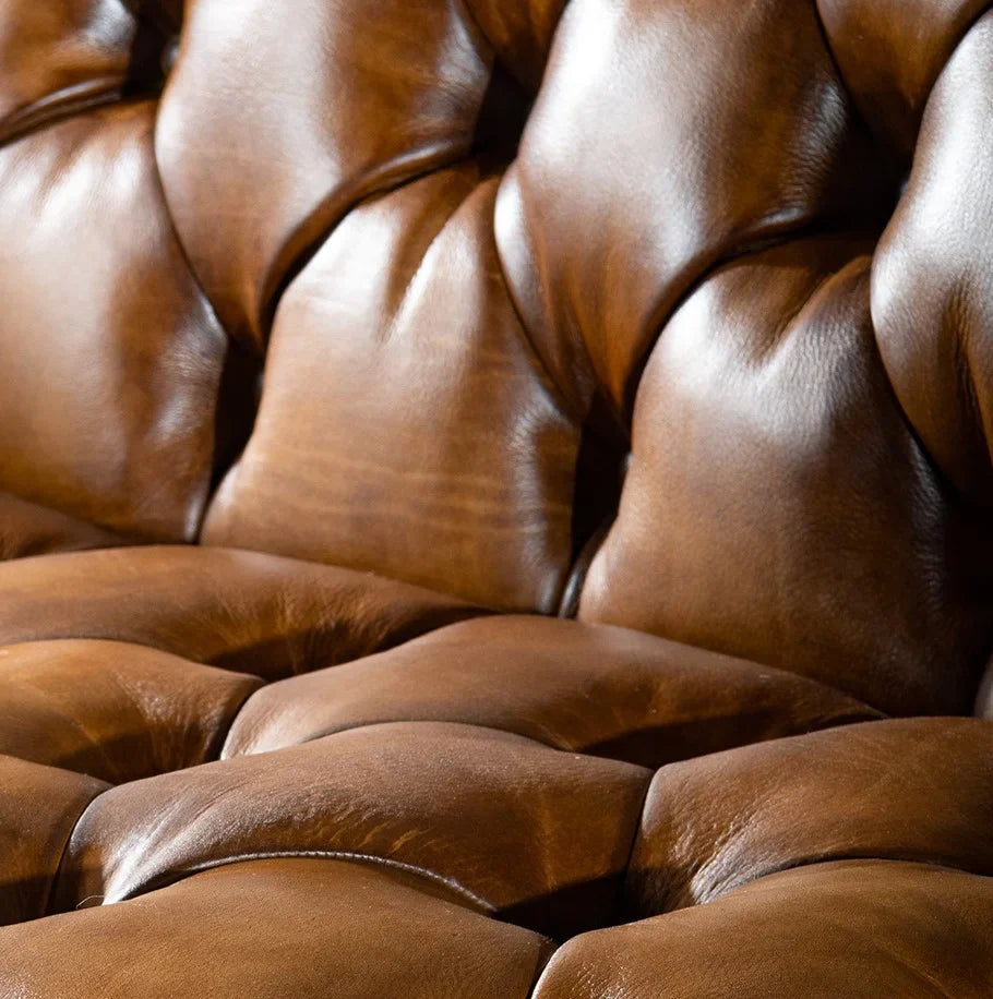 Kingston Tufted Buffalo Leather 3-Seater Sofa – Handcrafted Luxury by RIVO HOMES