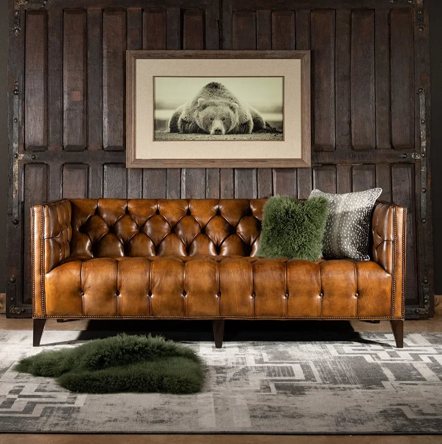 Kingston Tufted Buffalo Leather 3-Seater Sofa – Handcrafted Luxury by RIVO HOMES