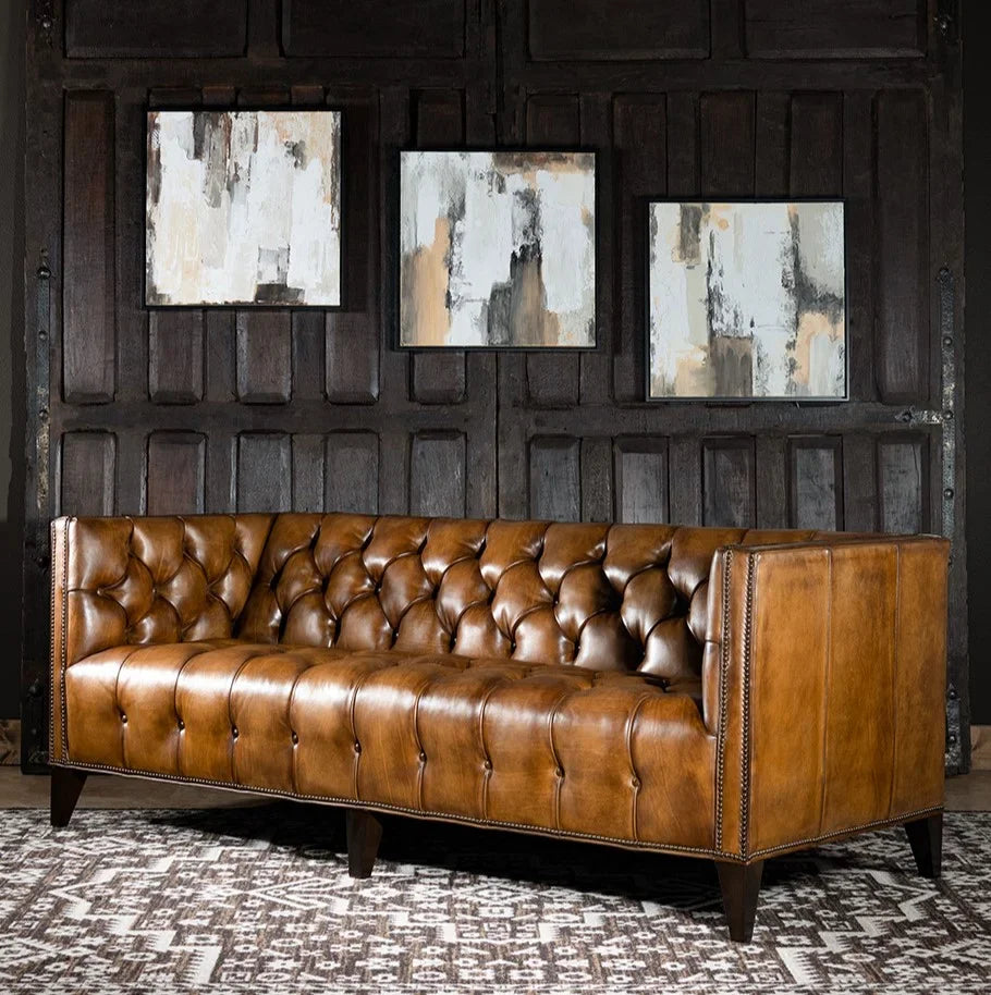Kingston Tufted Buffalo Leather 3-Seater Sofa – Handcrafted Luxury by RIVO HOMES