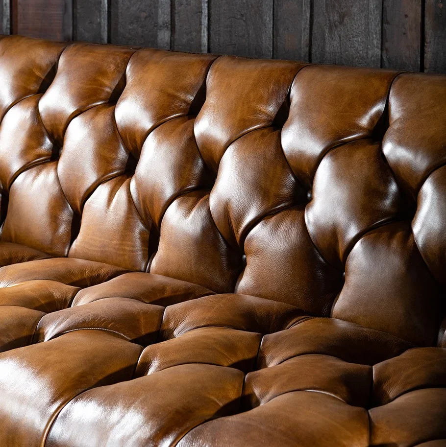 Kingston Tufted Buffalo Leather 3-Seater Sofa – Handcrafted Luxury by RIVO HOMES