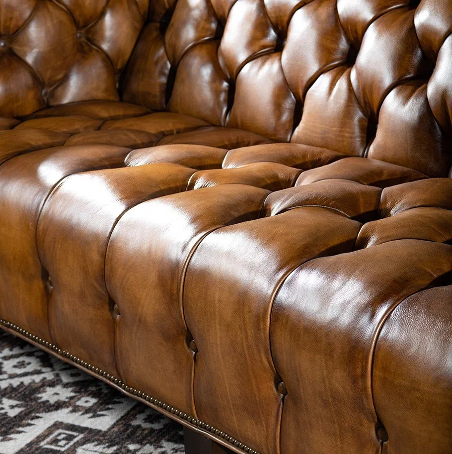 Kingston Tufted Buffalo Leather 3-Seater Sofa – Handcrafted Luxury by RIVO HOMES