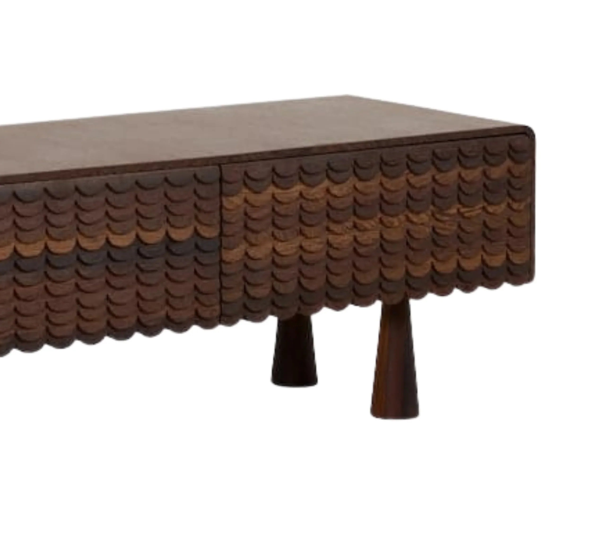 MangoNest Solid Mango Wood Center Table with 2 Drawers – Dark Walnut Finish, Handcrafted by RIVO HOMES
