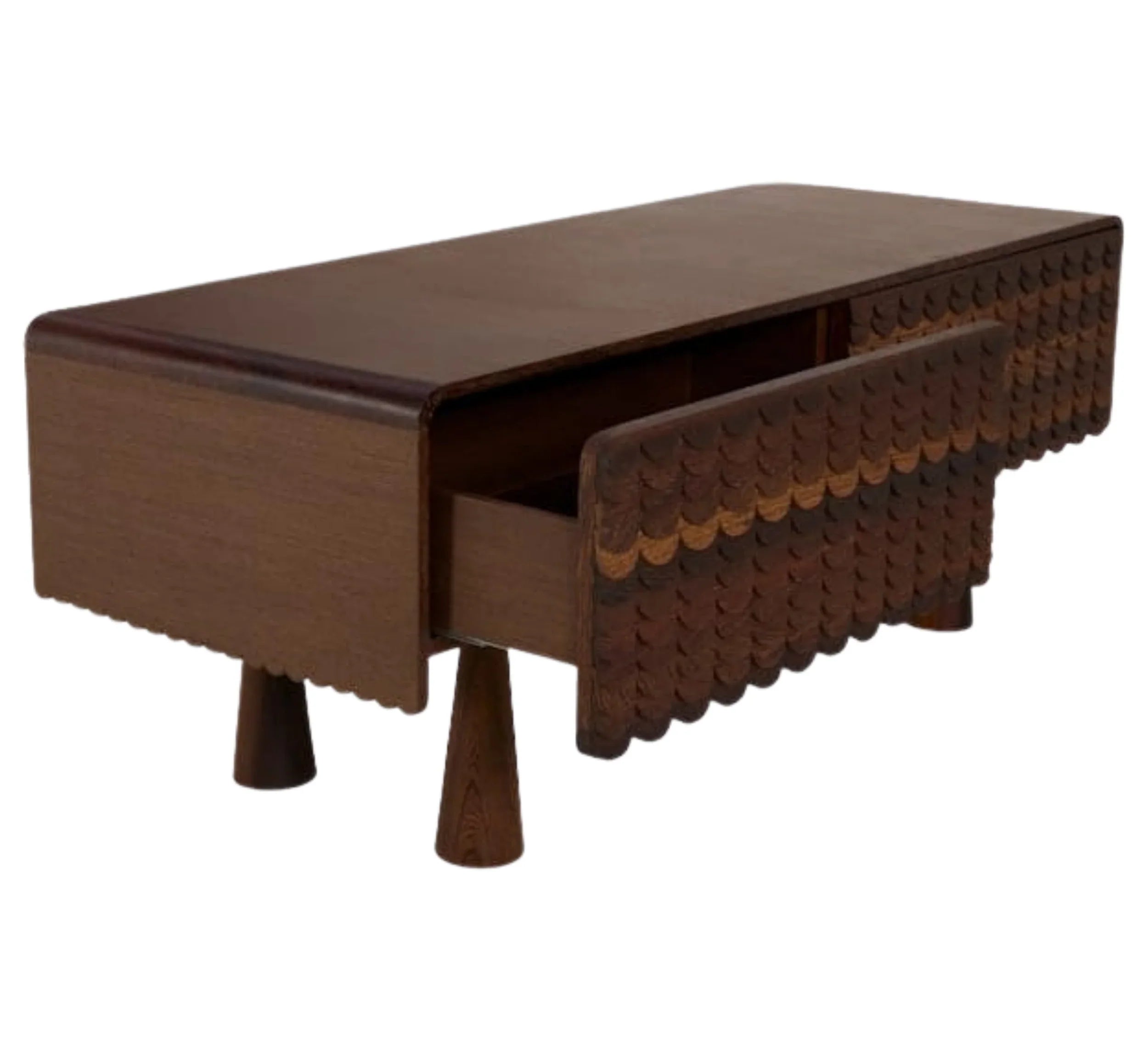 MangoNest Solid Mango Wood Center Table with 2 Drawers – Dark Walnut Finish, Handcrafted by RIVO HOMES