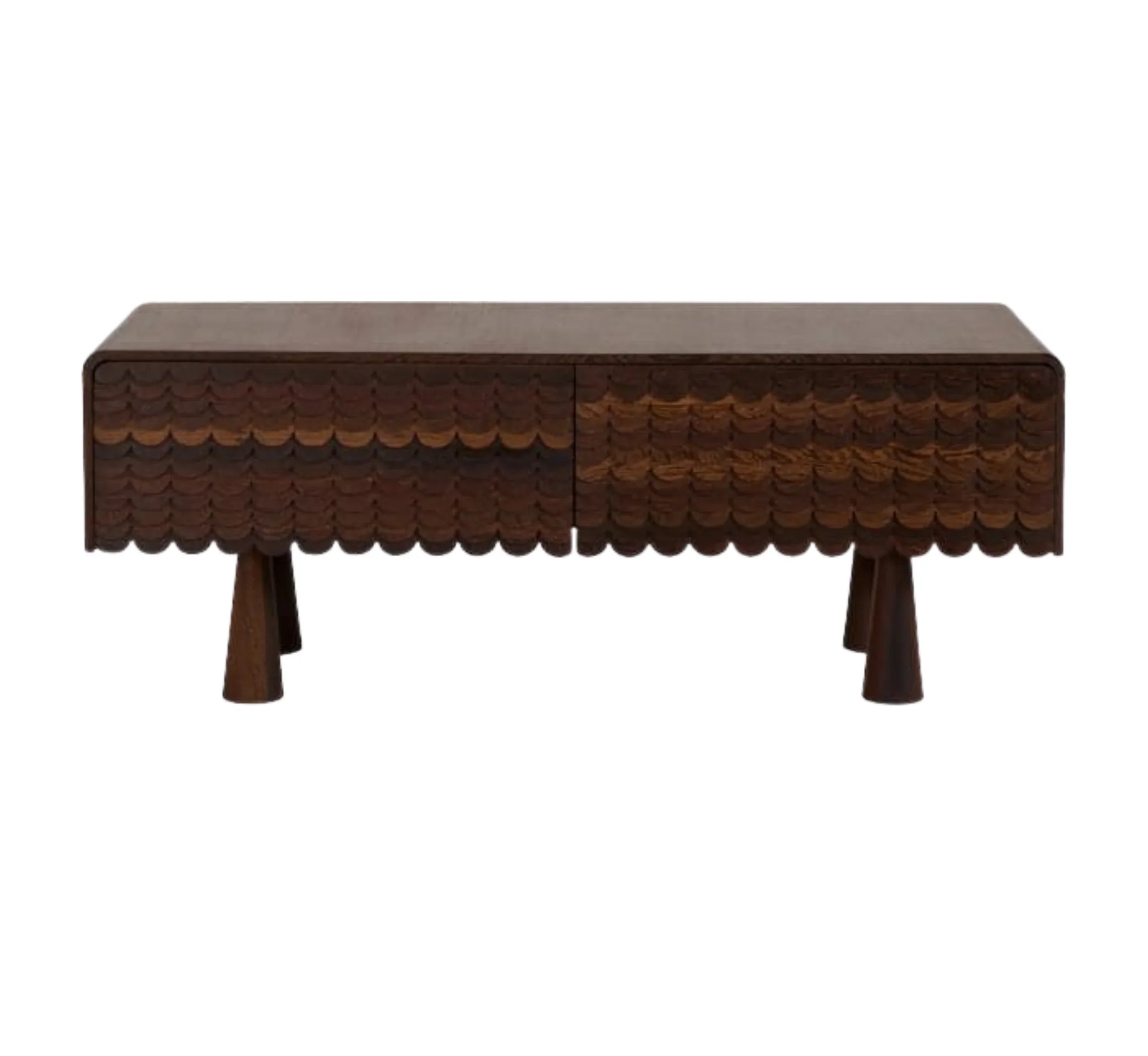 MangoNest Solid Mango Wood Center Table with 2 Drawers – Dark Walnut Finish, Handcrafted by RIVO HOMES