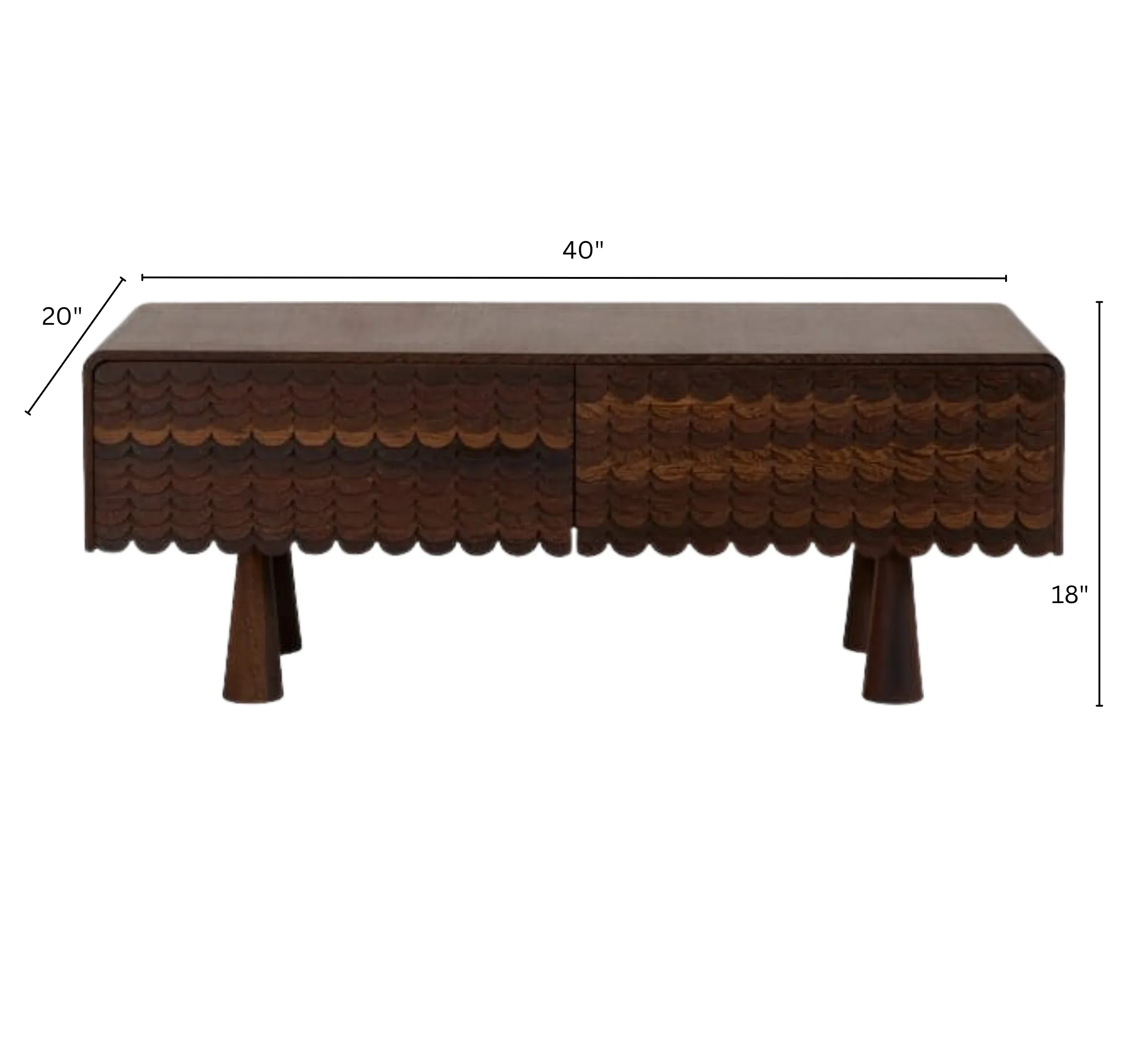 MangoNest Solid Mango Wood Center Table with 2 Drawers – Dark Walnut Finish, Handcrafted by RIVO HOMES