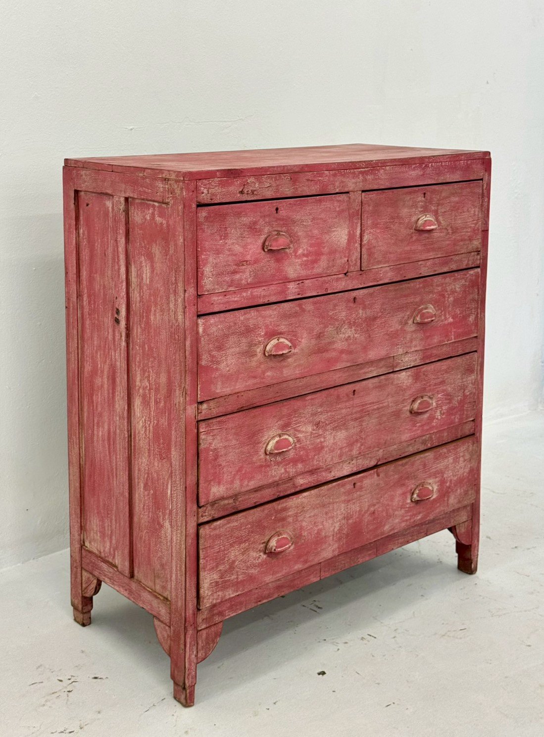 Crimson Wooden Storage Chest – Pink Storage Chest with 5 Drawers W90 x D44 x H90 cm