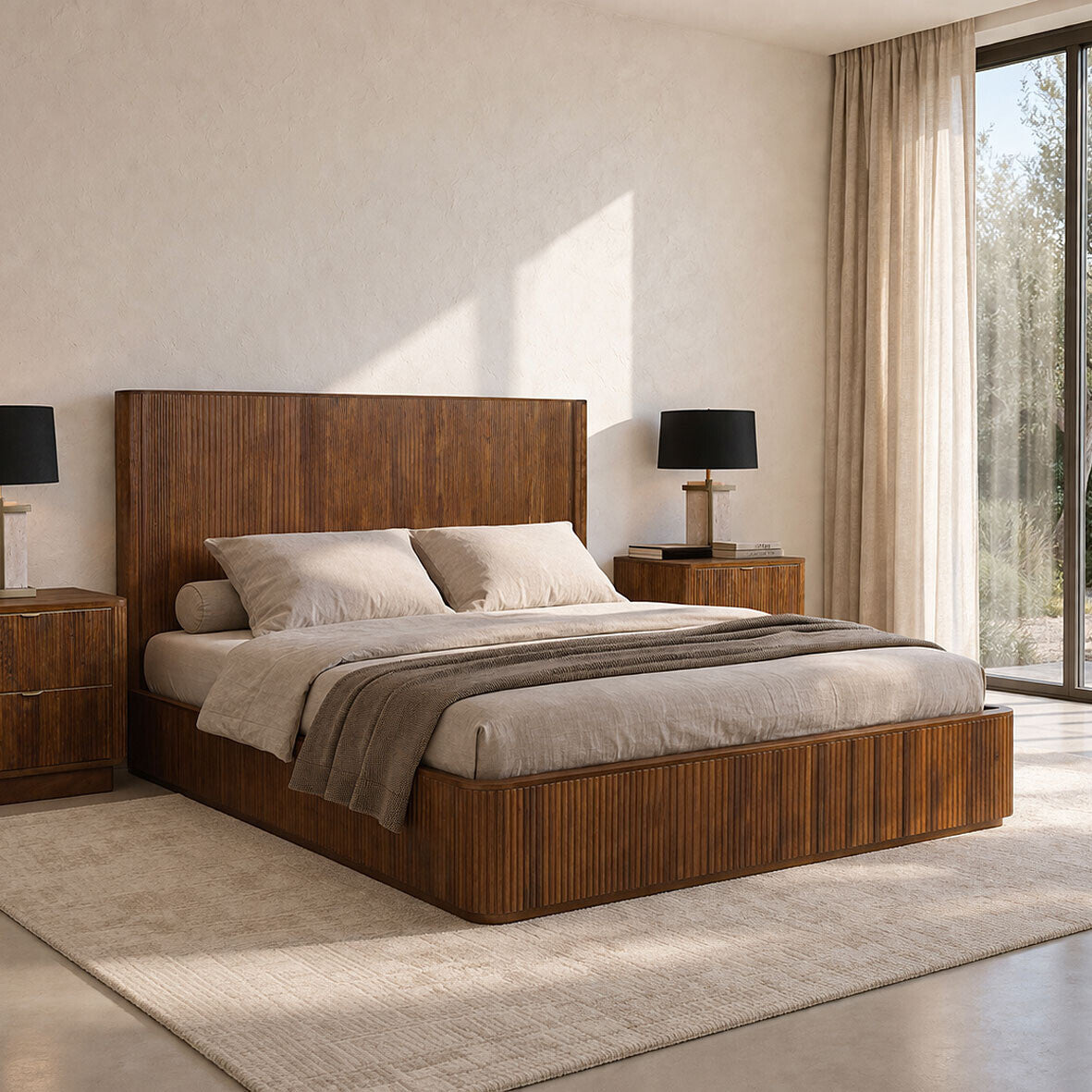 Morden Acacia Wood Double bed
