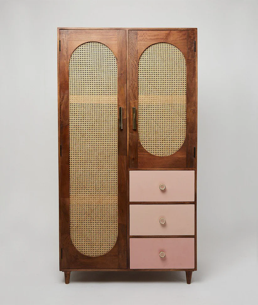 Rattan Solid Wood Wardrobe