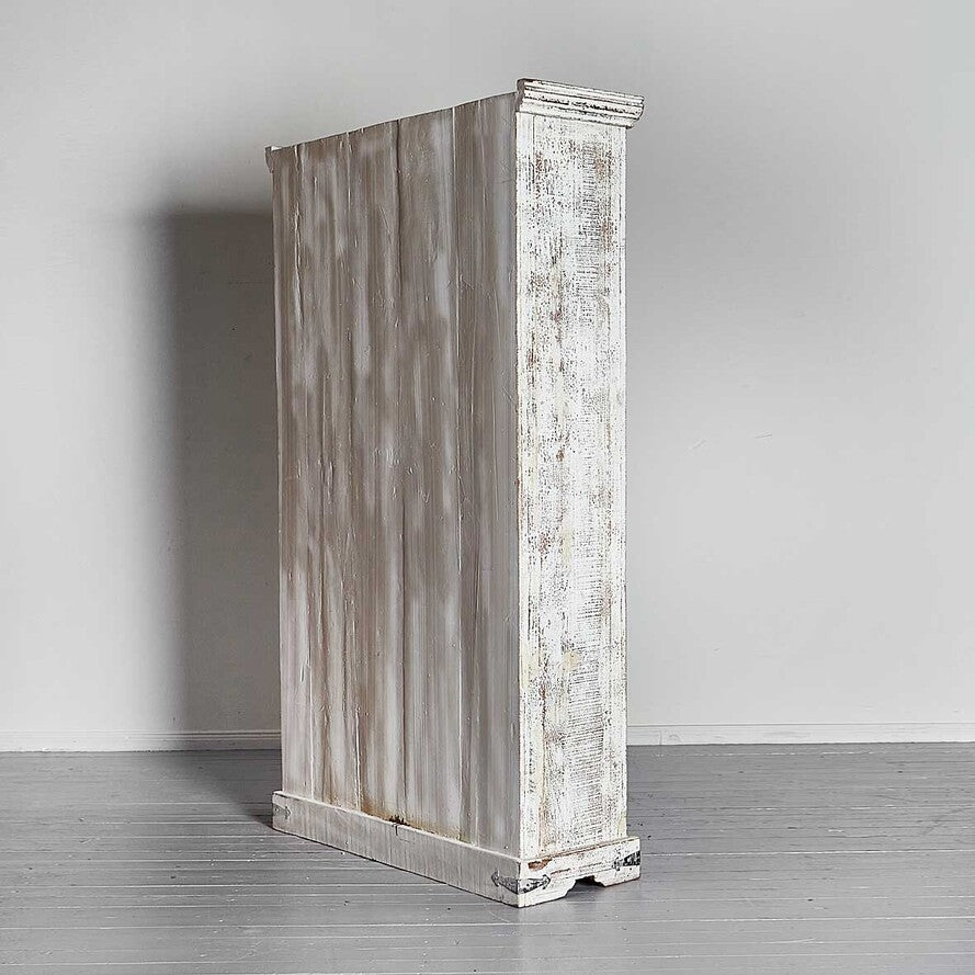 Antique White Mango Wood Wardrobe - Handcrafted 210cm Shabby Chic Solid Wood Armoire