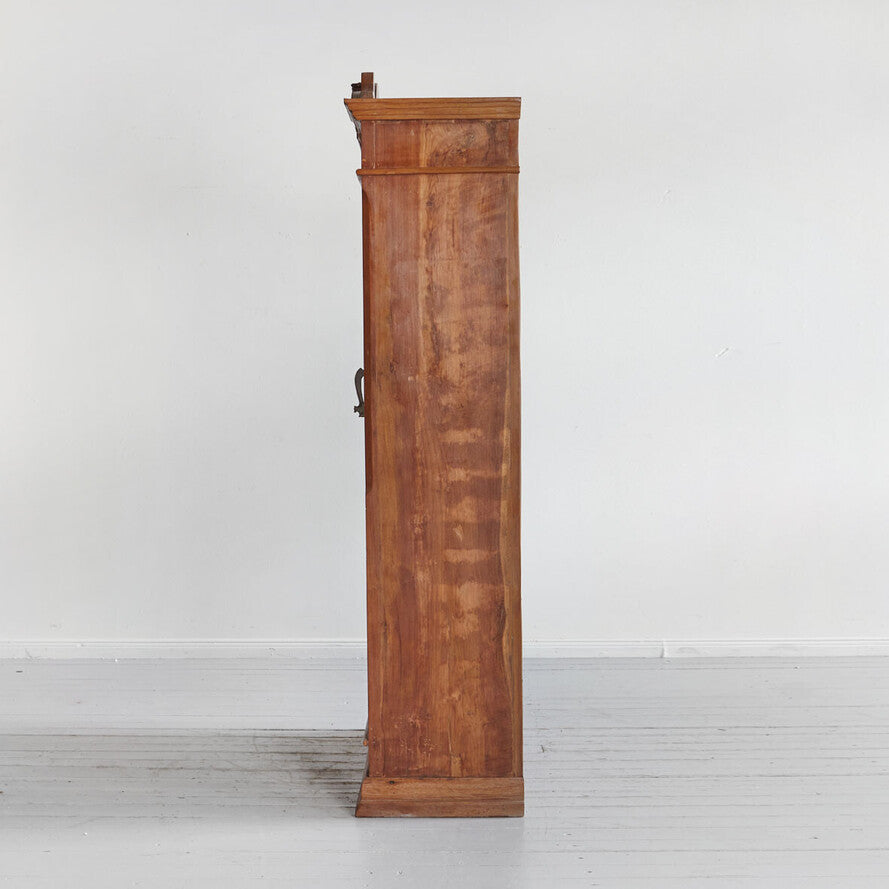 Hand-Carved Mango Wood Cabinet with Mirror - Handcrafted 188cm Solid Wood Wardrobe