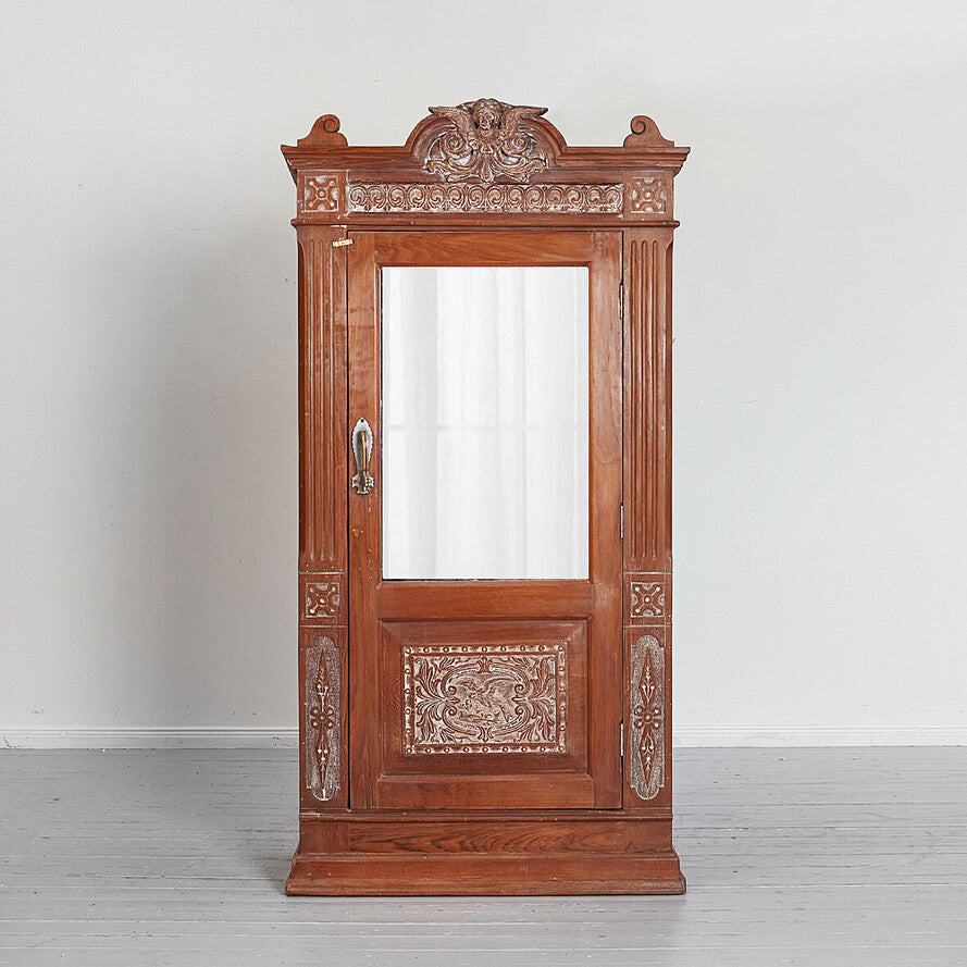 Hand-Carved Mango Wood Cabinet with Mirror - Handcrafted 188cm Solid Wood Wardrobe