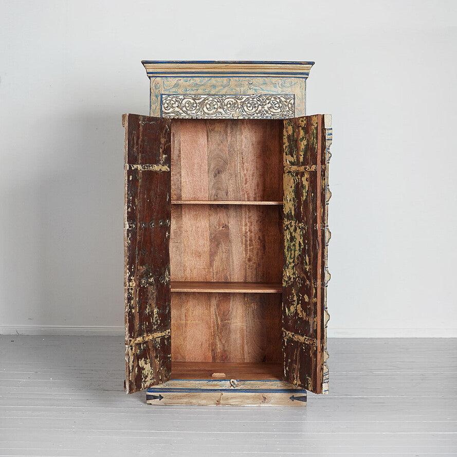 Hand-Painted Multicolor Mango Wood Cabinet - 180cm Traditional Indian Art Wardrobe