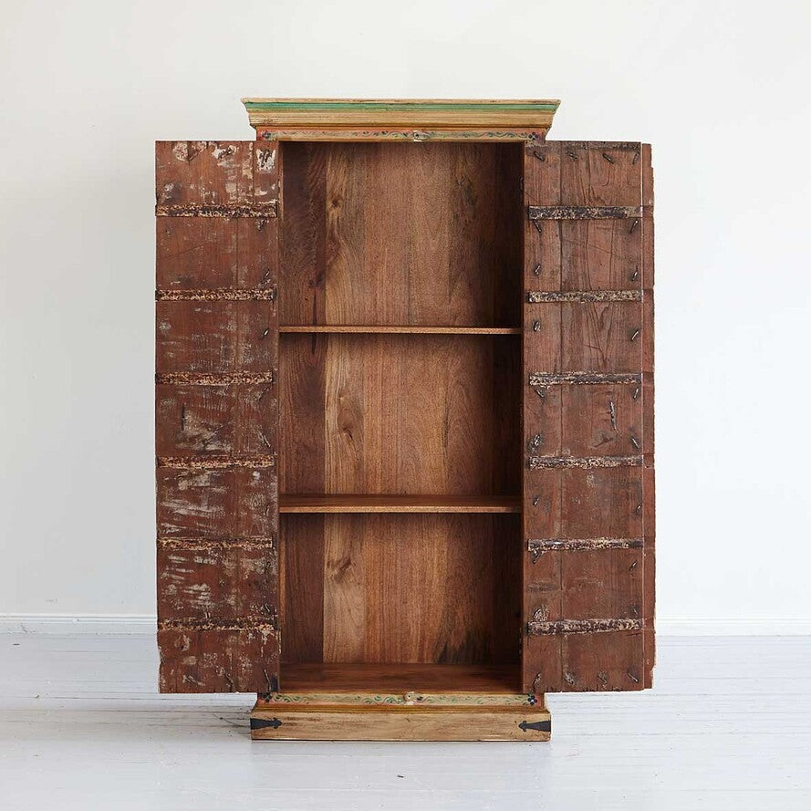 Authentic Hand-Painted Mango Wood Wardrobe - 180cm Multicolor Indian Art Storage Cabinet