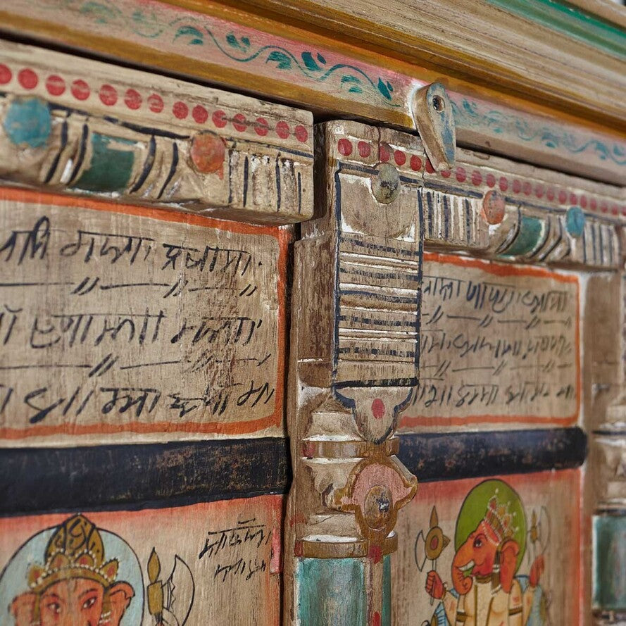 Authentic Hand-Painted Mango Wood Wardrobe - 180cm Multicolor Indian Art Storage Cabinet