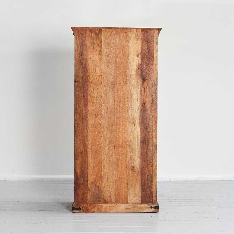 Wooden cabinet with a striped pattern on a white background