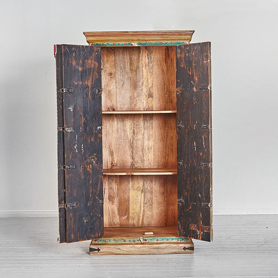 Traditional Painted Mango Wood Cabinet - Handcrafted 180cm Multicolor Indian Wardrobe
