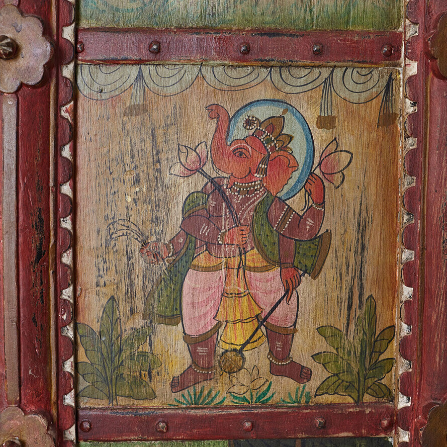 Traditional Painted Mango Wood Cabinet - Handcrafted 180cm Multicolor Indian Wardrobe